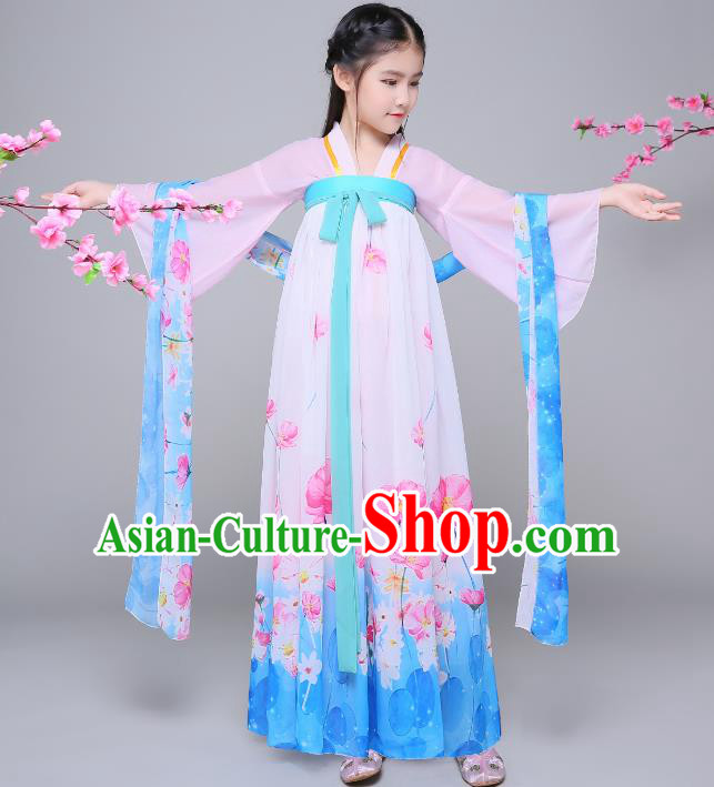 Traditional Chinese Tang Dynasty Palace Lady Costume, China Ancient Princess Hanfu Dress Clothing for Kids