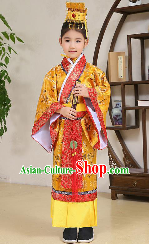 Traditional Chinese Han Dynasty Children Emperor Costume, China Ancient Majesty Hanfu Embroidered Clothing for Kids