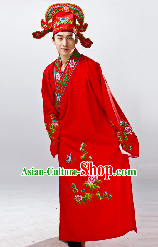 Traditional China Beijing Opera Costume Gifted Scholar Red Embroidered Robe, Chinese Peking Opera Niche Embroidery Clothing