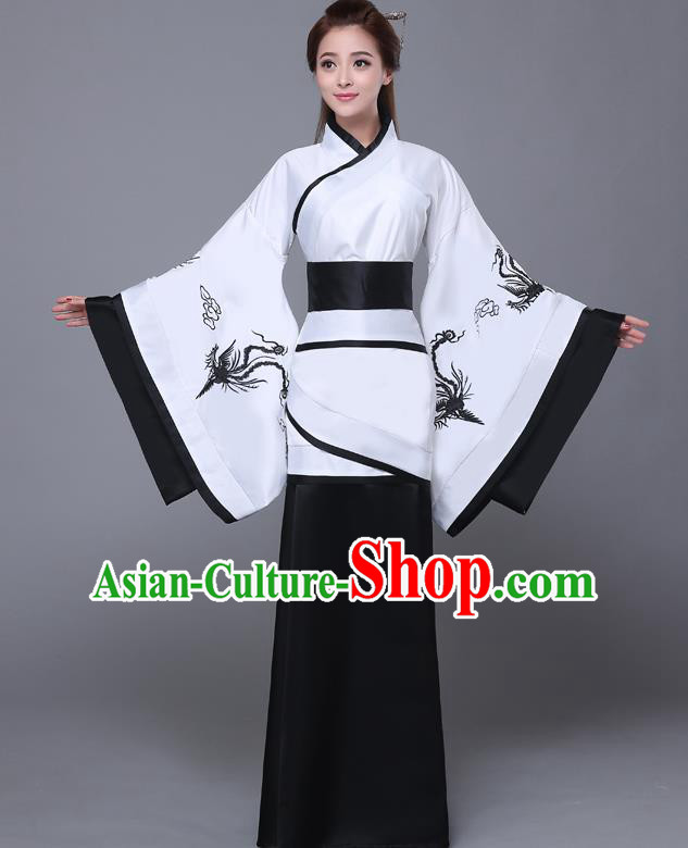Traditional Chinese Han Dynasty Palace Lady Costume, China Ancient Princess Embroidered Hanfu Black Curving-front Robe for Women