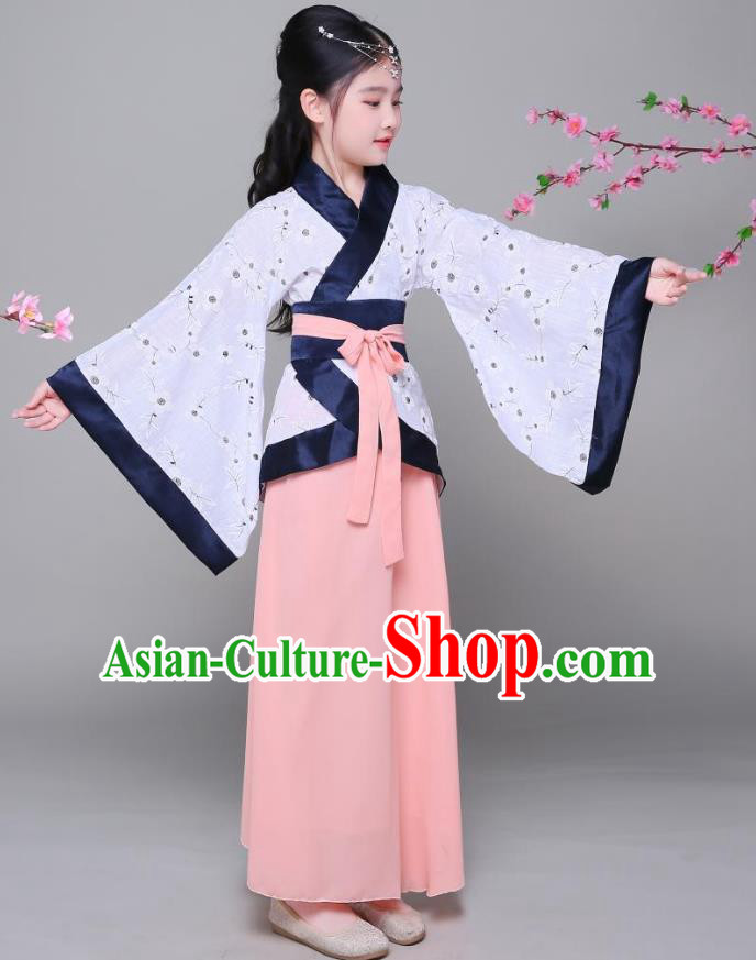 Traditional Chinese Han Dynasty Children Costume, China Ancient Princess Hanfu Curving-front Robe for Kids