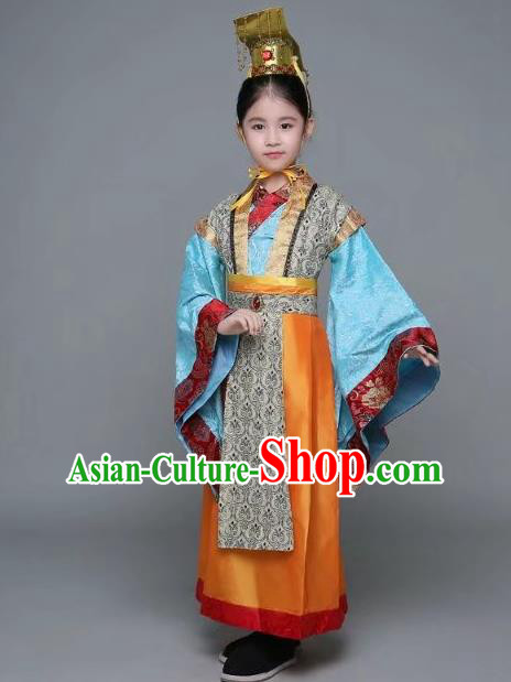 Traditional Chinese Qin Dynasty Emperor Costume, China Ancient Majesty Embroidered Robe for Kids