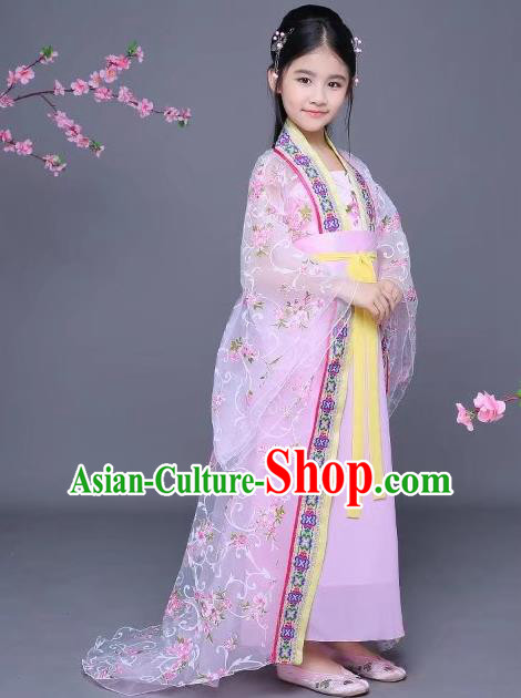 Traditional Chinese Tang Dynasty Imperial Consort Costume Ancient Hanfu Trailing Dress Clothing for Kids