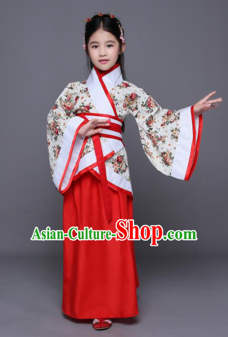 Traditional Chinese Ancient Palace Princess Costume, China Han Dynasty Palace Lady Hanfu Clothing for Kids