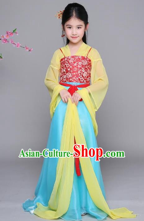 Traditional Chinese Tang Dynasty Princess Costume, China Ancient Palace Lady Hanfu Clothing for Kids