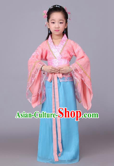 Traditional Chinese Han Dynasty Palace Lady Costume, China Ancient Princess Hanfu Dress Clothing for Kids