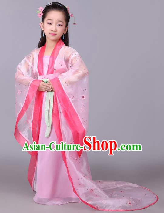 Traditional Chinese Tang Dynasty Princess Fairy Costume, China Ancient Imperial Consort Hanfu Dress Clothing for Kids