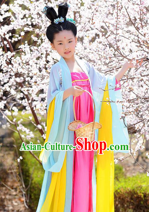 Traditional Chinese Tang Dynasty Royal Princess Costume, China Ancient Palace Lady Hanfu Dress Clothing for Kids