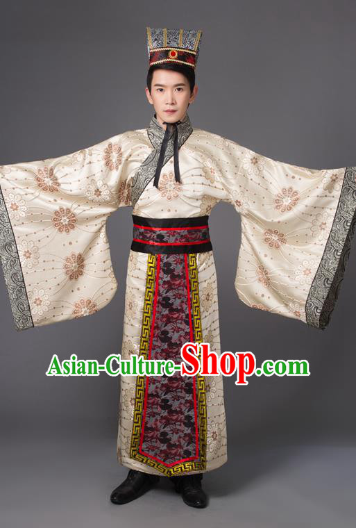 Traditional Chinese Han Dynasty Prime Minister Costume, China Ancient Chancellor Hanfu Robe Clothing for Men