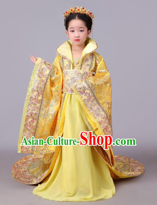 Traditional Chinese Tang Dynasty Imperial Empress Costume, China Ancient Palace Lady Hanfu Trailing Dress Clothing for Kids