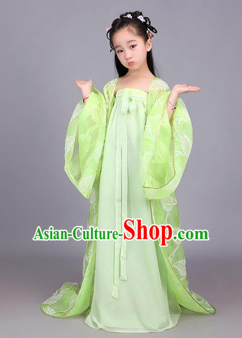 Traditional Ancient Chinese Princess Fairy Costume, China Tang Dynasty Palace Lady Trailing Embroidered Clothing for Kids