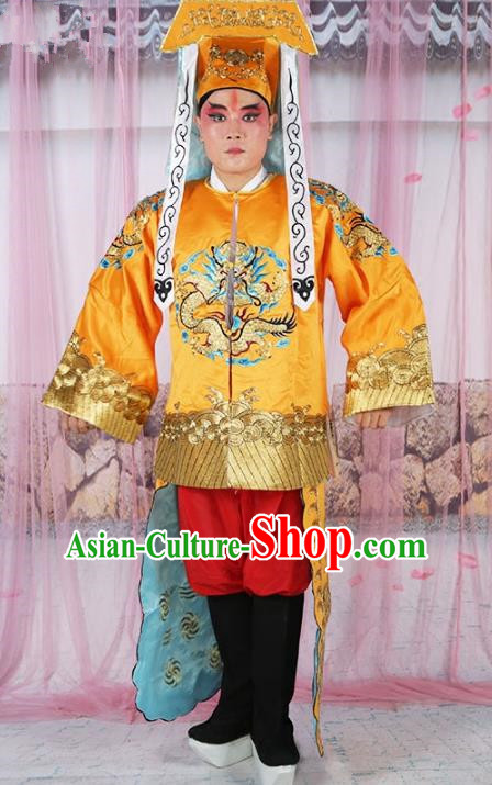 Chinese Beijing Opera Takefu Costume Yellow Embroidered Robe, China Peking Opera Imperial Bodyguard Embroidery Gwanbok Clothing