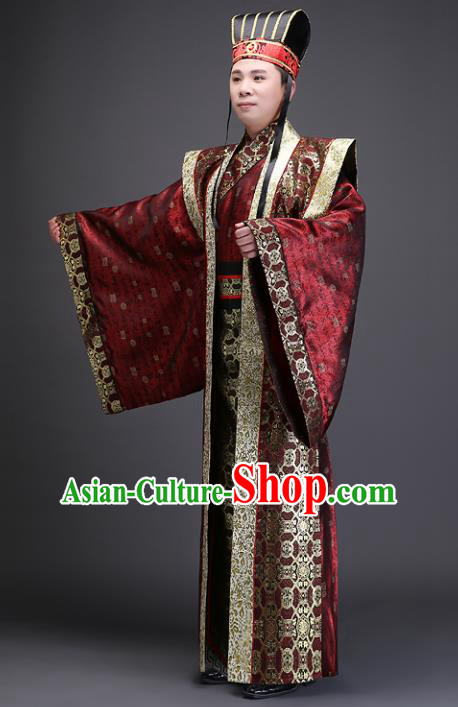 Traditional Chinese Han Dynasty Prime Minister Costume, China Ancient Chancellor Hanfu Clothing for Men