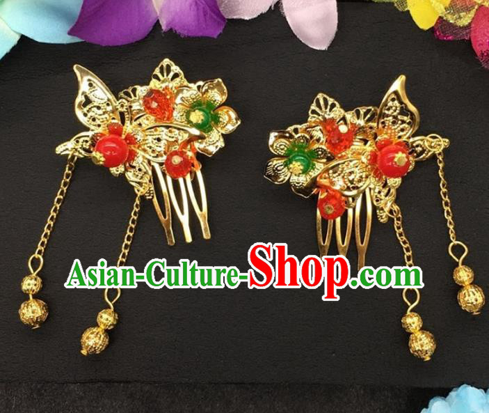 Traditional Handmade Chinese Classical Hair Accessories Butterfly Tassel Hair Comb Hairpins for Women