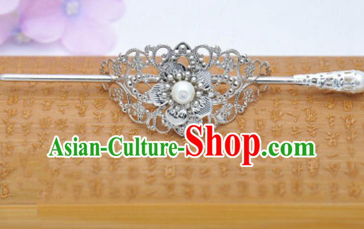 Traditional Handmade Chinese Classical Hair Accessories Hairpin Han Dynasty Nobility Childe White Bead Hairdo Crown for Men