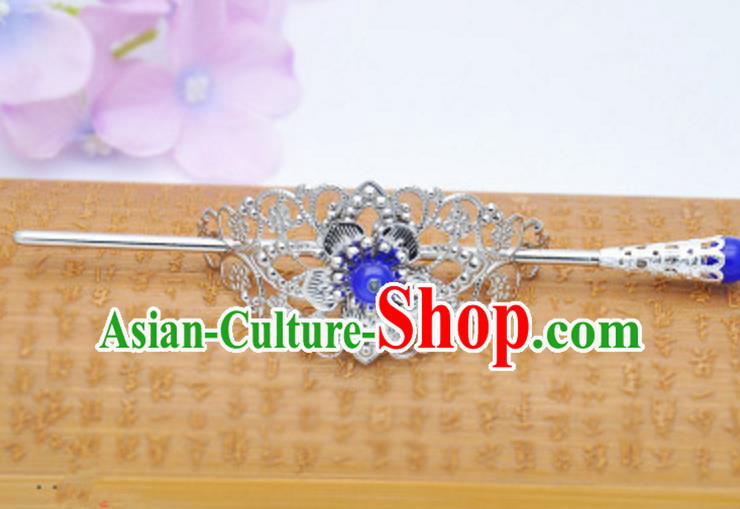 Traditional Handmade Chinese Classical Hair Accessories Hairpin Han Dynasty Nobility Childe Blue Bead Hairdo Crown for Men