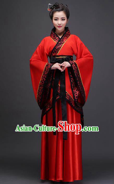 Traditional Chinese Ancient Bride Wedding Costume, China Han Dynasty Palace Princess Embroidered Clothing for Women