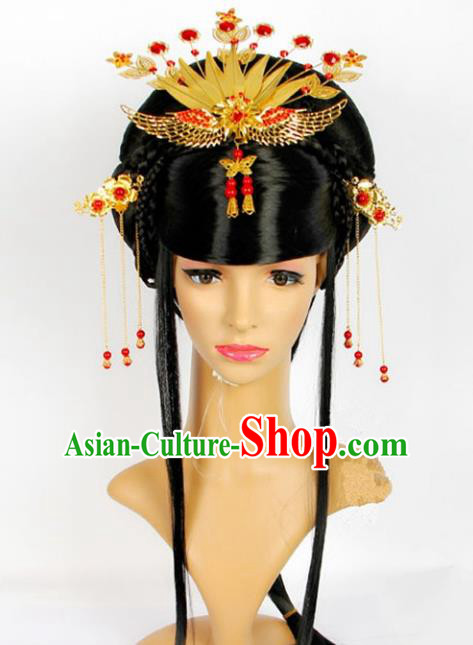 Traditional Handmade Chinese Classical Hair Accessories Hairpins Phoenix Coronet and Wig for Women