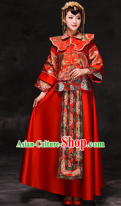 Chinese Traditional Wedding Xiuhe Suit Costume China Ancient Bride Embroidered Toast Clothing for Women