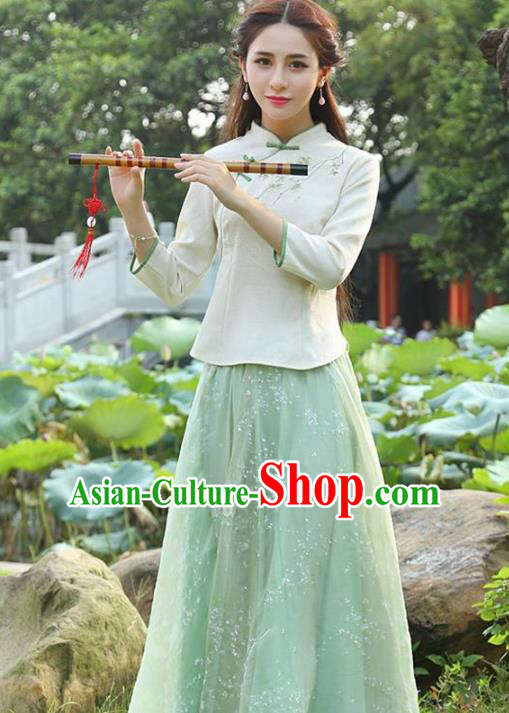 Traditional Chinese National Costume Hanfu Embroidery Blouse, China Tang Suit Cheongsam Upper Outer Garment Shirt for Women