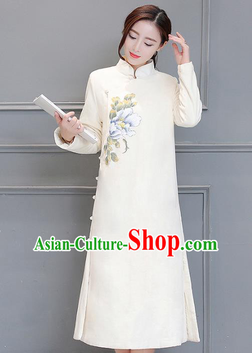 Traditional Chinese National Costume Hanfu Linen Qipao Dress, China Tang Suit Cheongsam for Women