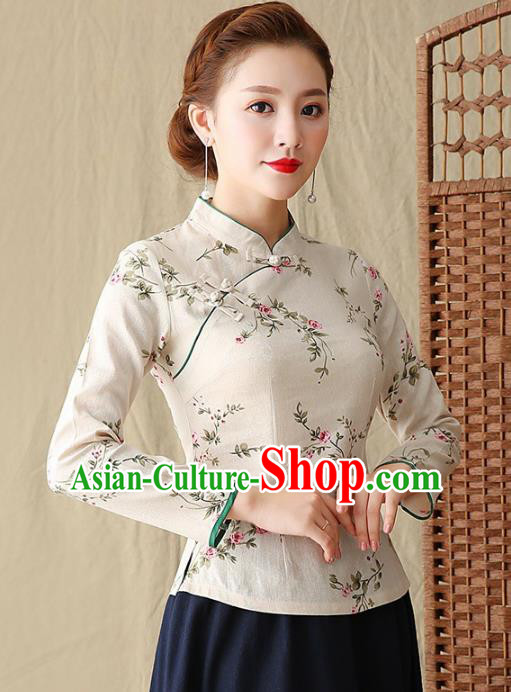 Traditional Chinese National Costume Hanfu Plated Buttons White Blouse, China Tang Suit Cheongsam Upper Outer Garment Shirt for Women