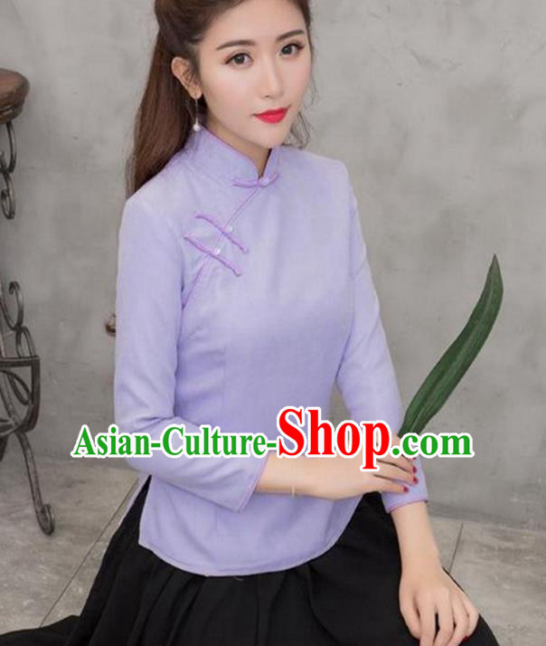 Traditional Chinese National Costume Hanfu Plated Buttons Purple Blouse, China Tang Suit Cheongsam Upper Outer Garment Shirt for Women