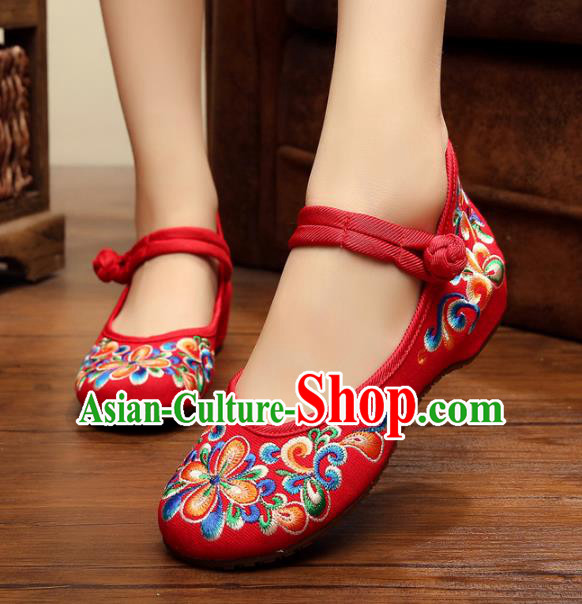 Traditional Chinese National Red Embroidered Shoes, China Princess Shoes Hanfu Embroidery Shoes for Women