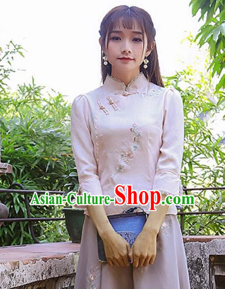 Traditional Chinese National Costume Hanfu Embroidered Pink Blouse, China Tang Suit Cheongsam Upper Outer Garment Shirt for Women