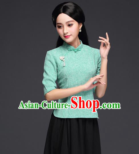 Traditional Chinese National Costume Hanfu Green Blouse, China Tang Suit Cheongsam Upper Outer Garment Shirt for Women