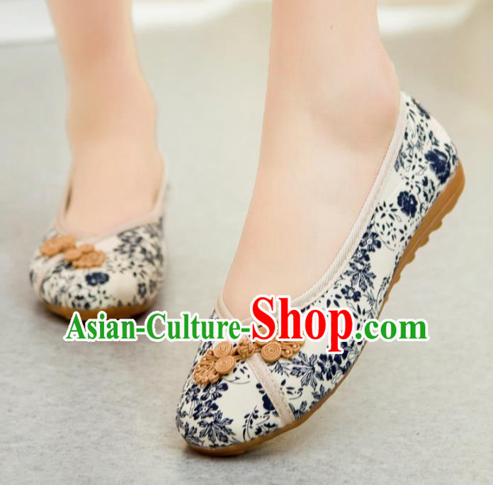 Traditional Chinese National Hanfu White Shoes, China Princess Embroidery Shoes for Women