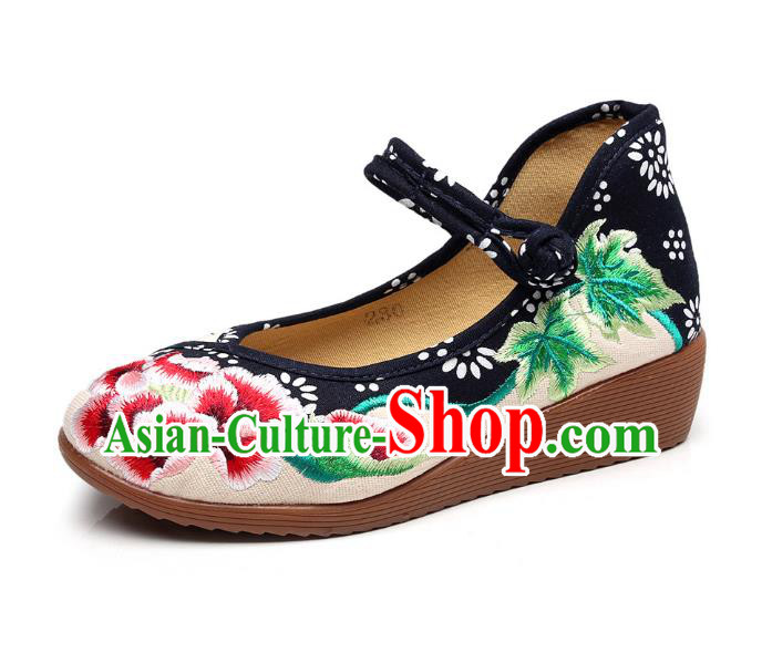 Traditional Chinese National Hanfu White Embroidered Shoes, China Princess Embroidery Peony Shoes for Women