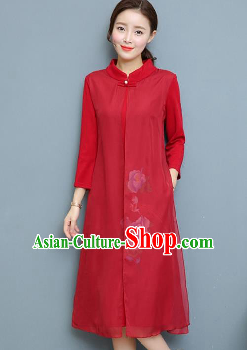 Traditional Chinese National Costume Hanfu Red Qipao Dress, China Tang Suit Cheongsam for Women