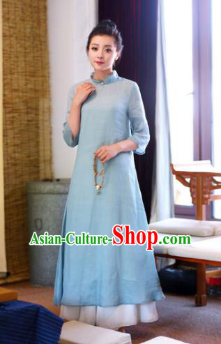Traditional Chinese National Costume Hanfu Linen Qipao Dress, China Tang Suit Cheongsam for Women