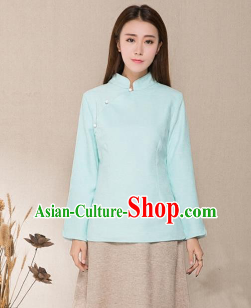 Traditional Chinese National Costume Hanfu Slant Opening Green Blouse, China Tang Suit Cheongsam Upper Outer Garment Shirt for Women