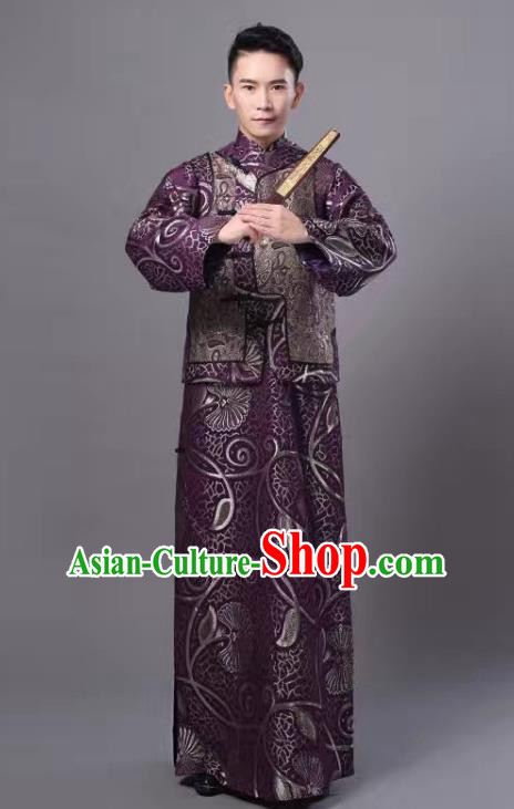 Traditional Chinese Qing Dynasty Royal Prince Costume, China Ancient Manchu Embroidered Robe and Mandarin Jacket for Men