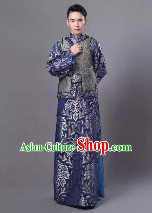 Traditional Chinese Qing Dynasty Royal Highness Costume, China Ancient Manchu Embroidered Robe and Mandarin Jacket for Men