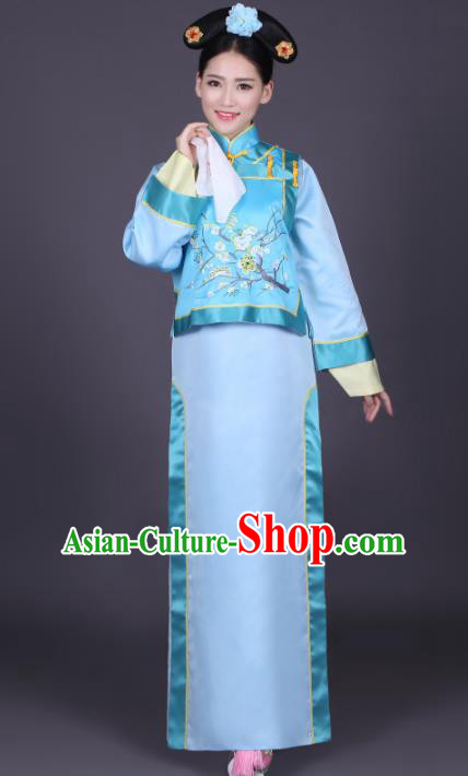Traditional Chinese Ancient Manchu Princess Chi-pao Costume, China Qing Dynasty Palace Lady Embroidered Clothing for Women
