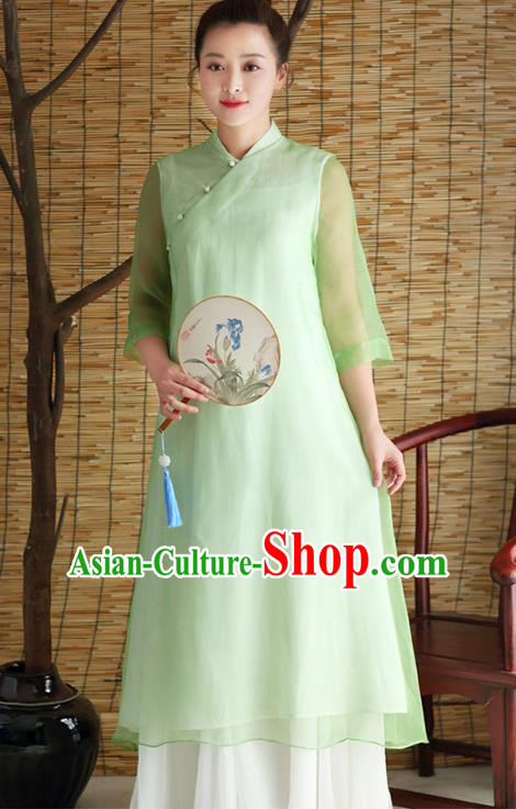 Traditional Chinese National Costume Hanfu Slant Opening Green Qipao Dress, China Tang Suit Cheongsam for Women