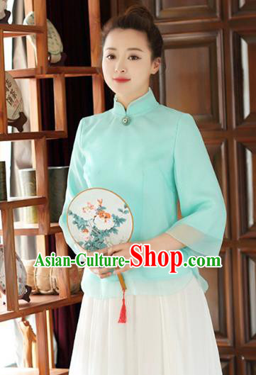 Traditional Chinese National Costume Hanfu Green Qipao Blouse, China Tang Suit Cheongsam Upper Outer Garment Shirt for Women