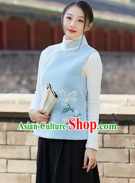 Traditional Chinese National Costume Hanfu Printing Magnolia Cheongsam Vests, China Tang Suit Waistcoat for Women