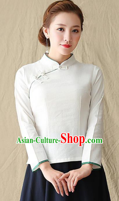 Traditional Chinese National Costume Hanfu Plated Buttons Shirts, China Tang Suit Cheongsam Upper Outer Garment White Blouse for Women