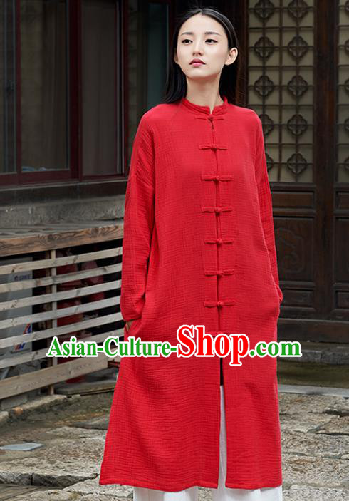 Traditional Chinese National Costume Hanfu Plated Buttons Red Dust Coat, China Tang Suit Cheongsam Outer Garment Coat for Women