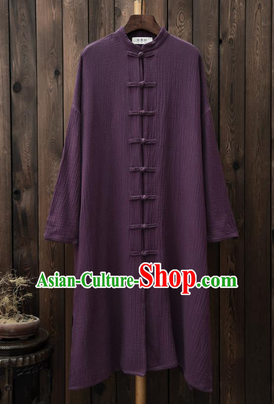 Traditional Chinese National Costume Hanfu Plated Buttons Purple Dust Coat, China Tang Suit Cheongsam Outer Garment Coat for Women