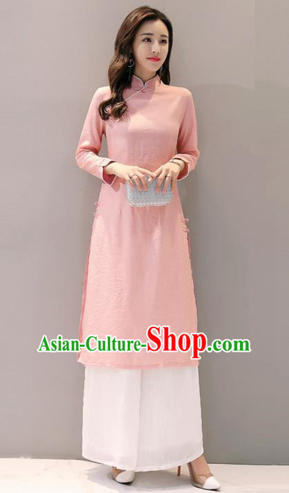 Traditional Chinese National Costume Hanfu Pink Qipao Dress, China Tang Suit Cheongsam for Women