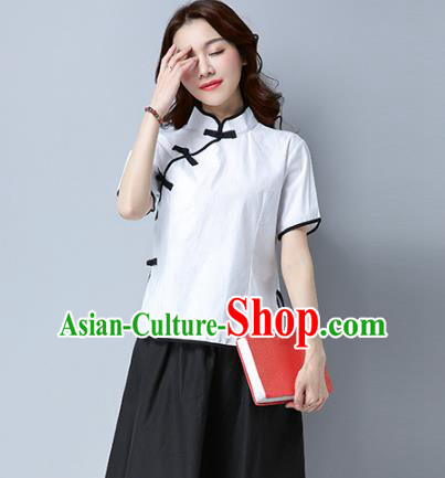 Traditional Chinese National Costume Hanfu White Qipao Blouse, China Tang Suit Cheongsam Upper Outer Garment Shirt for Women