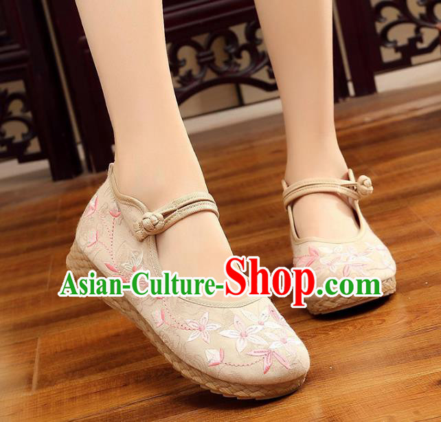 Traditional Chinese National Hanfu Embroidery Cherry Blossom White Shoes, China Princess Embroidered Shoes for Women