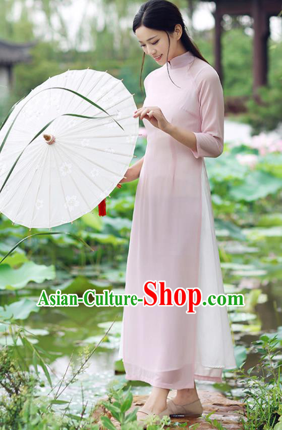 Traditional Chinese National Costume Hanfu Pink Qipao Dress, China Tang Suit Cheongsam for Women