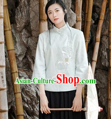 Traditional Chinese National Costume Hanfu Painting Lotus Blouse, China Tang Suit Cheongsam Upper Outer Garment Shirt for Women