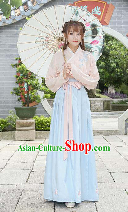 Traditional Chinese Ancient Han Dynasty Young Lady Embroidered Clothing for Women